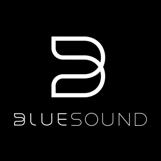 A black and white logo of bluesound