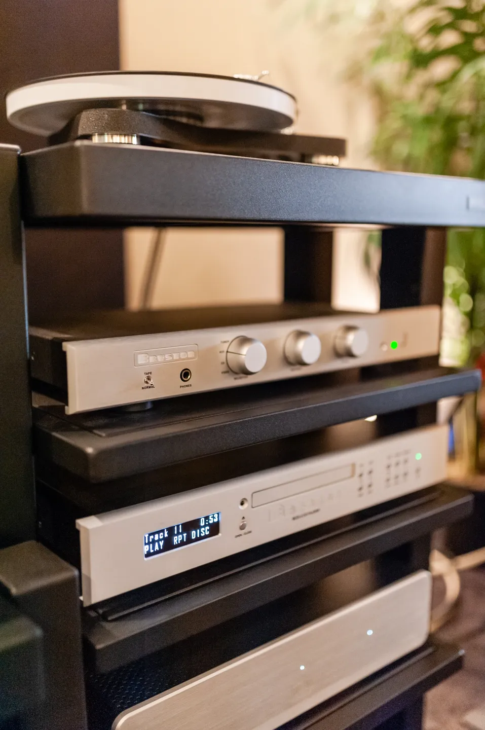 A stack of different types of stereo equipment.