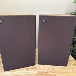 A pair of vintage JBL speakers.